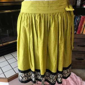 Odille Anthropologie Full Skirt Waist Tie Green 12